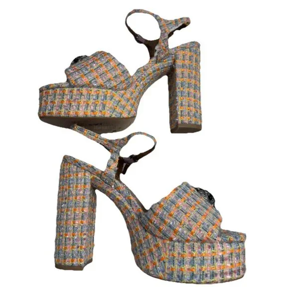 Kurt Geiger 8.5 (39) Platform Kensington London Tweed Fabric Eagle Block heel - Picture 14 of 16